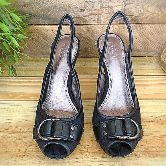 Coach signature black peep toe sling back pumps - Picture 2 of 8
